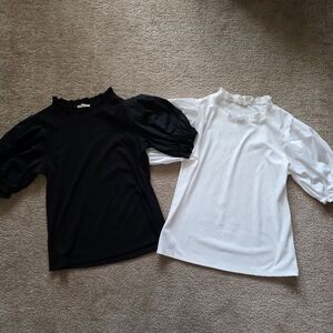 Hayden Girls Pleated Cinch Sleeve Tops Black and White Puff Sleeves Size XL